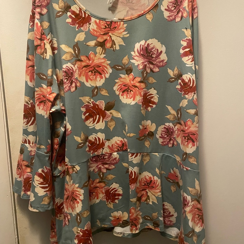 Moa Moa Floral Blouse in Blue and Pink